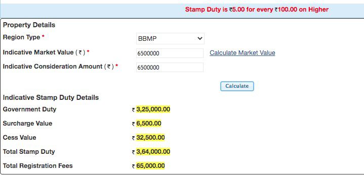 Stamp duty and registration charges in Bangalore