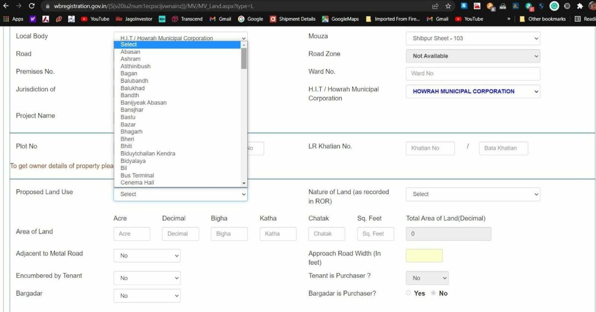 Market Valuation of Land in West Bengal In 2023