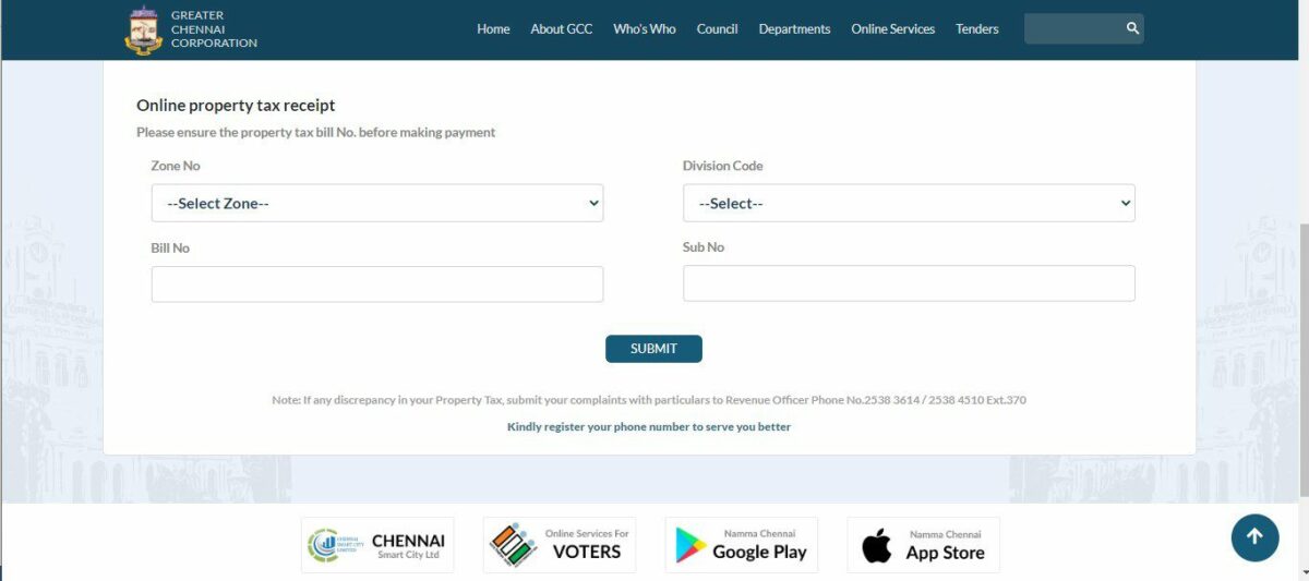 Property tax Chennai Online calculator and payment guide