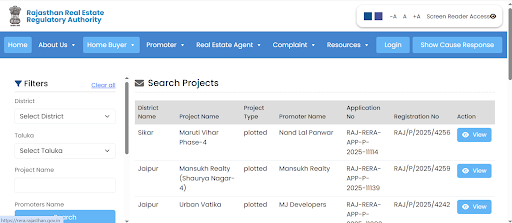 How to search projects and file complaints on RERA Rajasthan?
