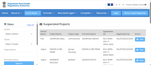 How to search projects and file complaints on RERA Rajasthan?
