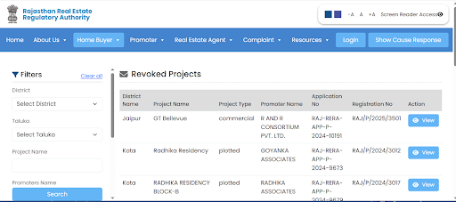 How to search projects and file complaints on RERA Rajasthan?
