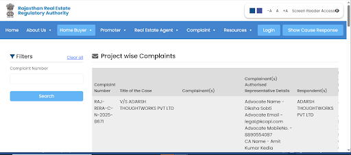 How to search projects and file complaints on RERA Rajasthan?