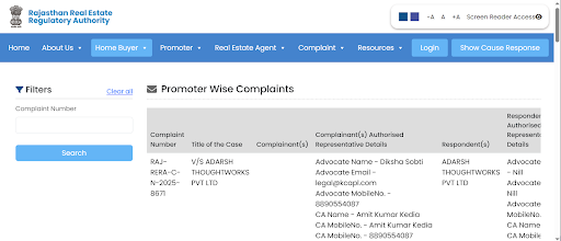 How to search projects and file complaints on RERA Rajasthan?
