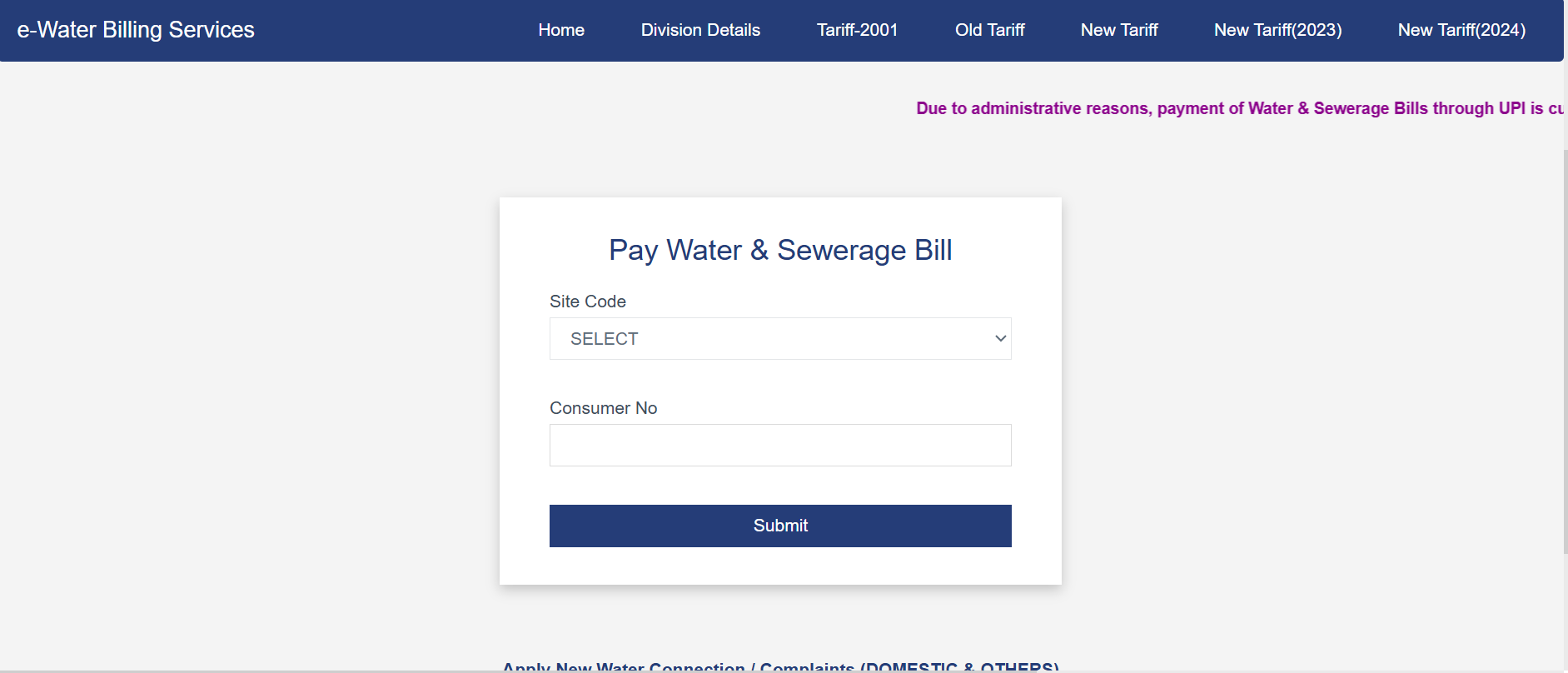 Pay Water & Sewerage Bill HSVP