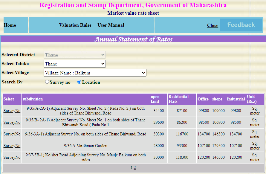 Ready reckoner rate in Ashok Nagar, Thane 