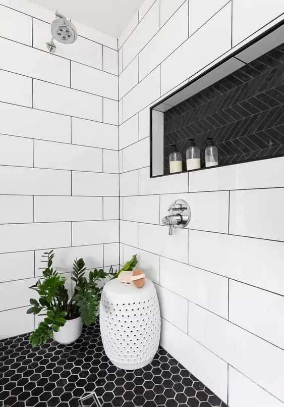 black and white shower tiles