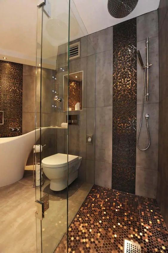 metallic shower tiles