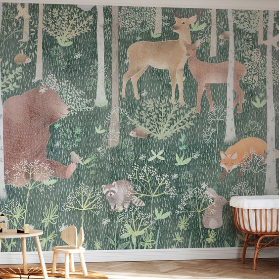 wildlife scene biophilic wallpaper