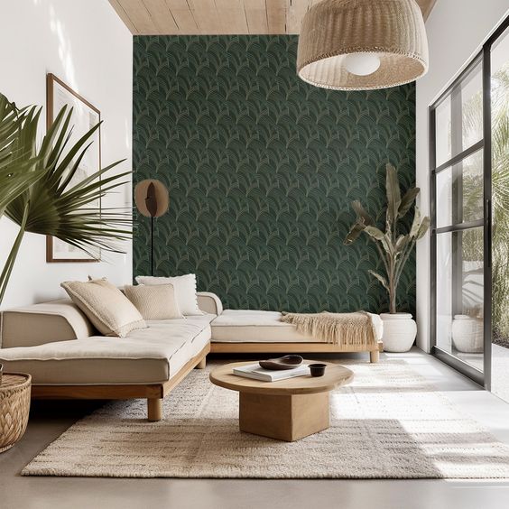 textured grasscloth biophilic wallpaper