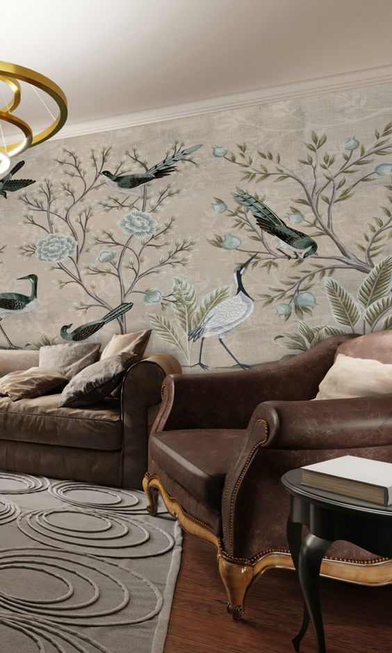 bird motif wallpaper