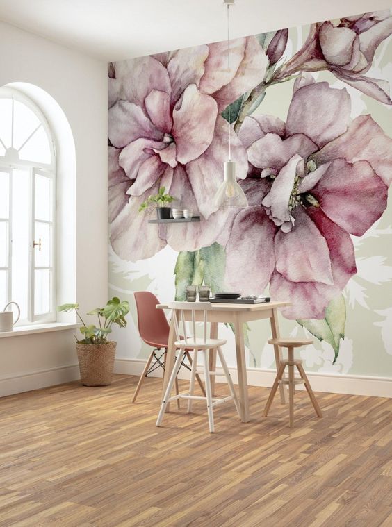 watercolour biophilic wallpaper