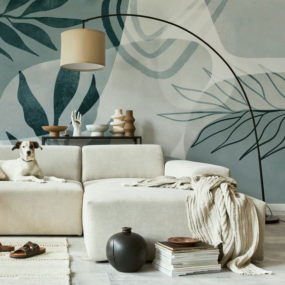 botanical print biophilic wallpaper