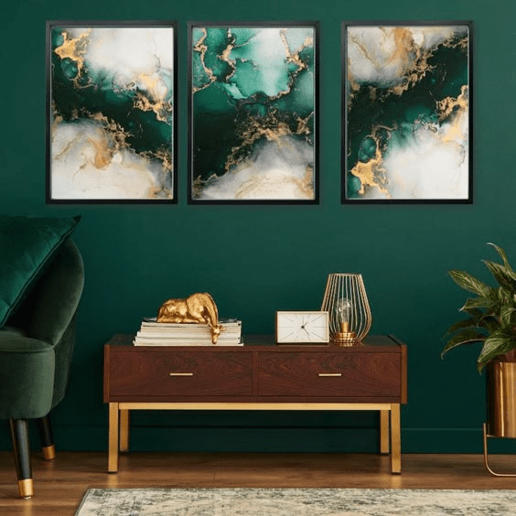 emerald, gold and cream