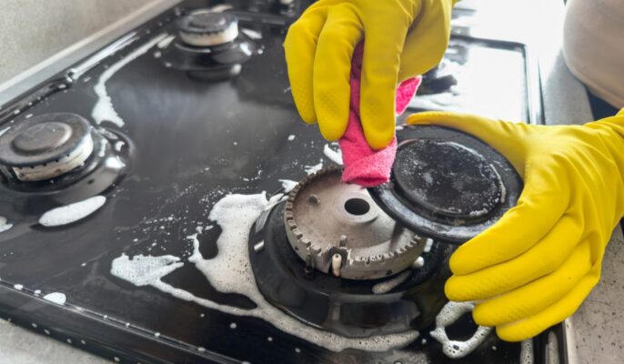 cleaning kitchen