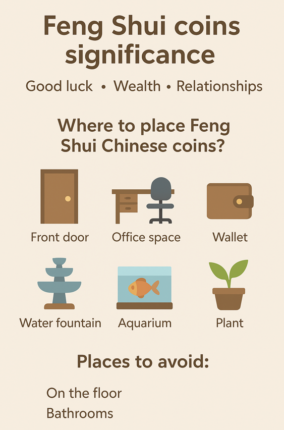 Tips to place Lucky Feng Shui Chinese coins at home to invite wealth